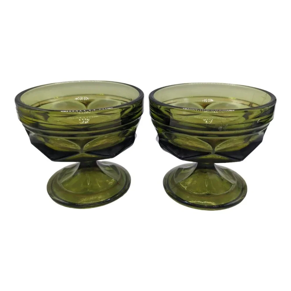 Green Indiana Glass Company Set of 2 Dessert Sherbet Goblets 3.25